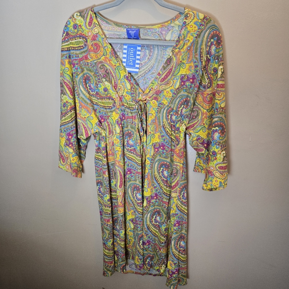 Pine Cone Hill Yellow Paisley Dress NWT XS Small Multicolor Bohemian Tied Waist